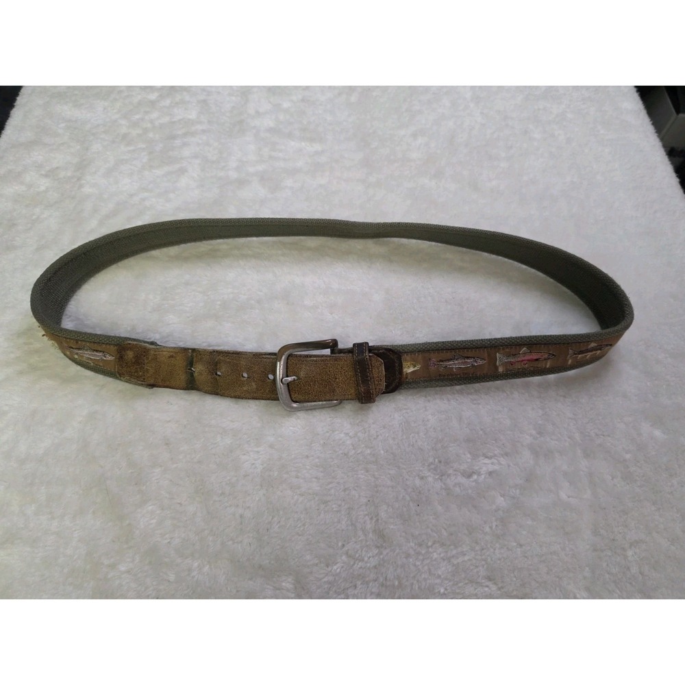 Bison Design Fly Fishing Belt USA Canvas Mens Size 34 trout  web leather Fish
